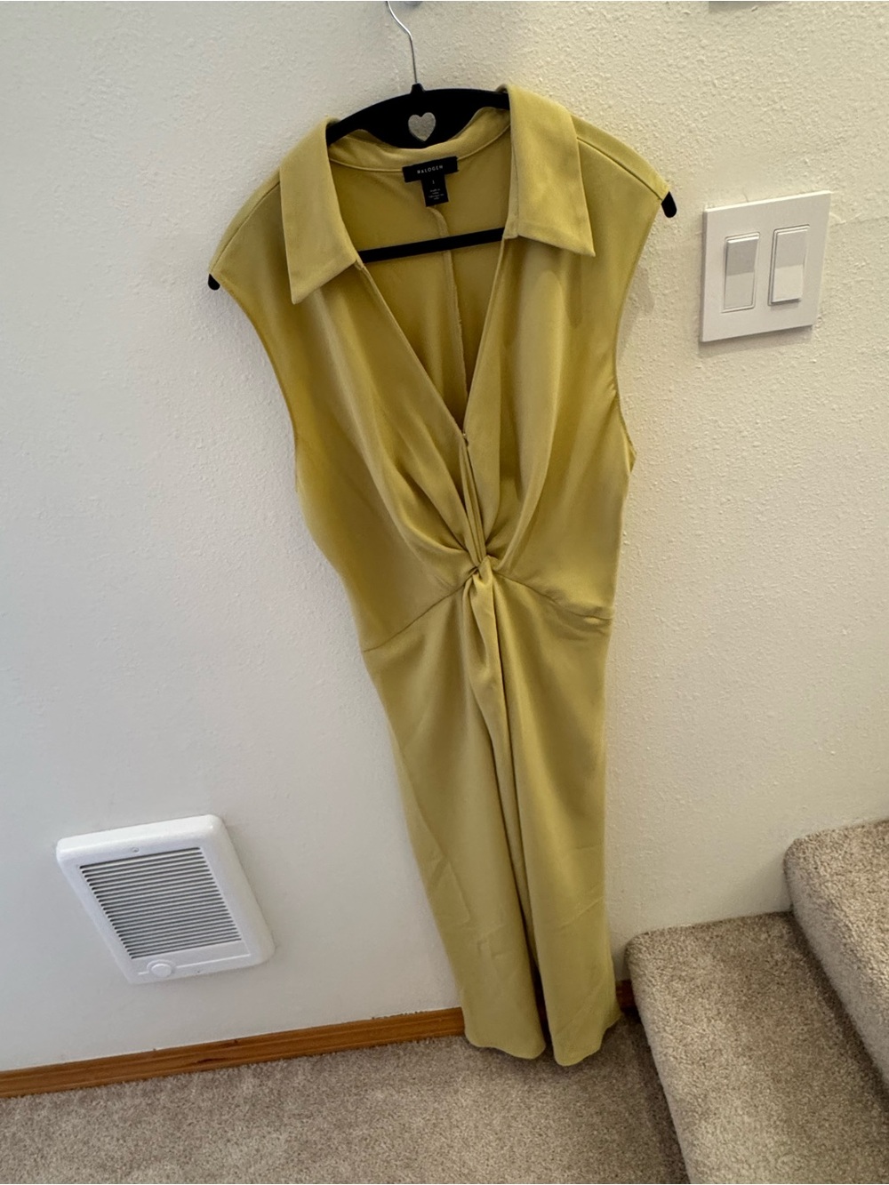 Halogen Sleeveless Twist-Front Midi Dress in Chartreuse